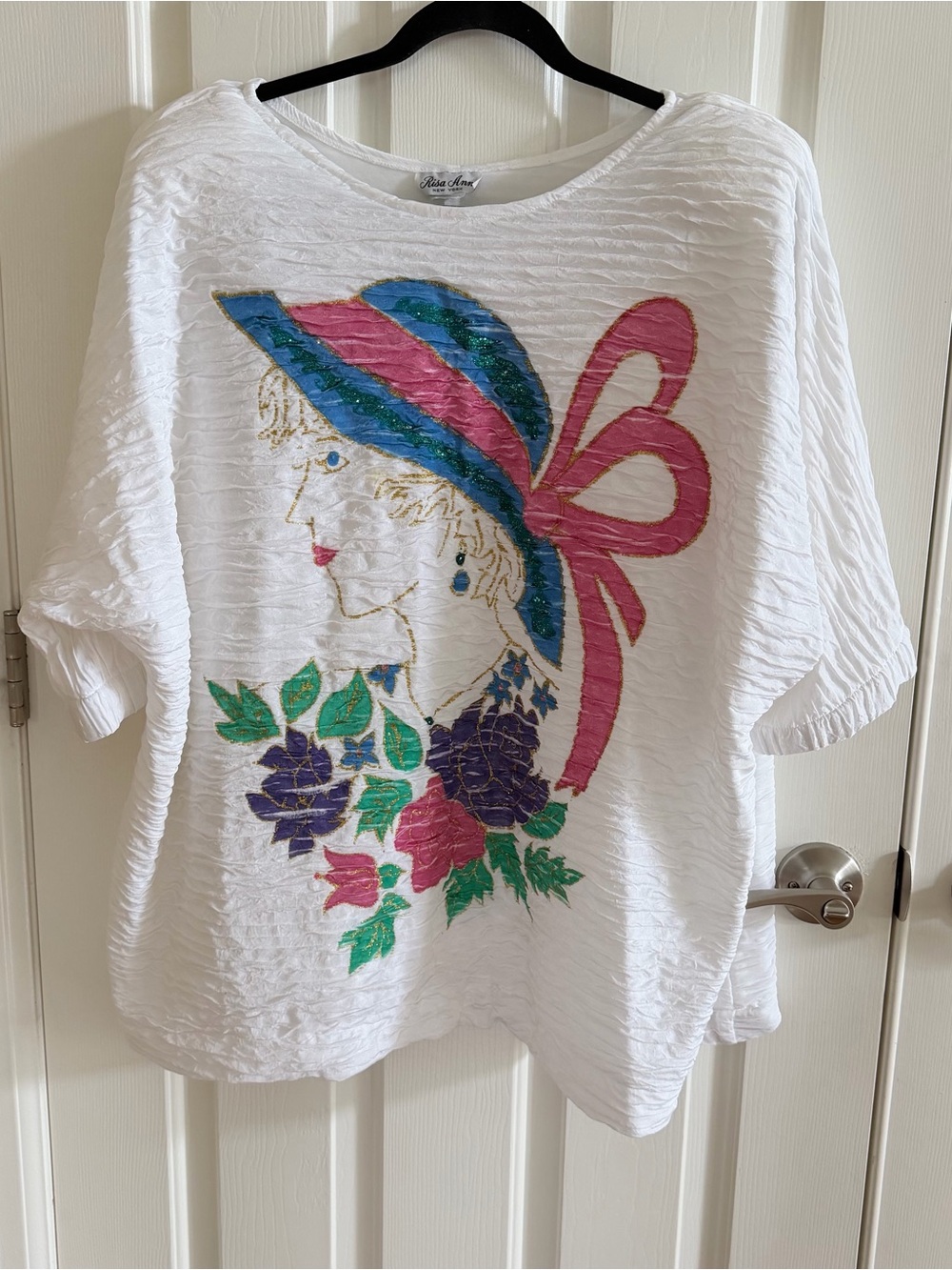 Risa Ann New York Vintage Textured White Top 3X Sequin Lady Hat Floral Graphic